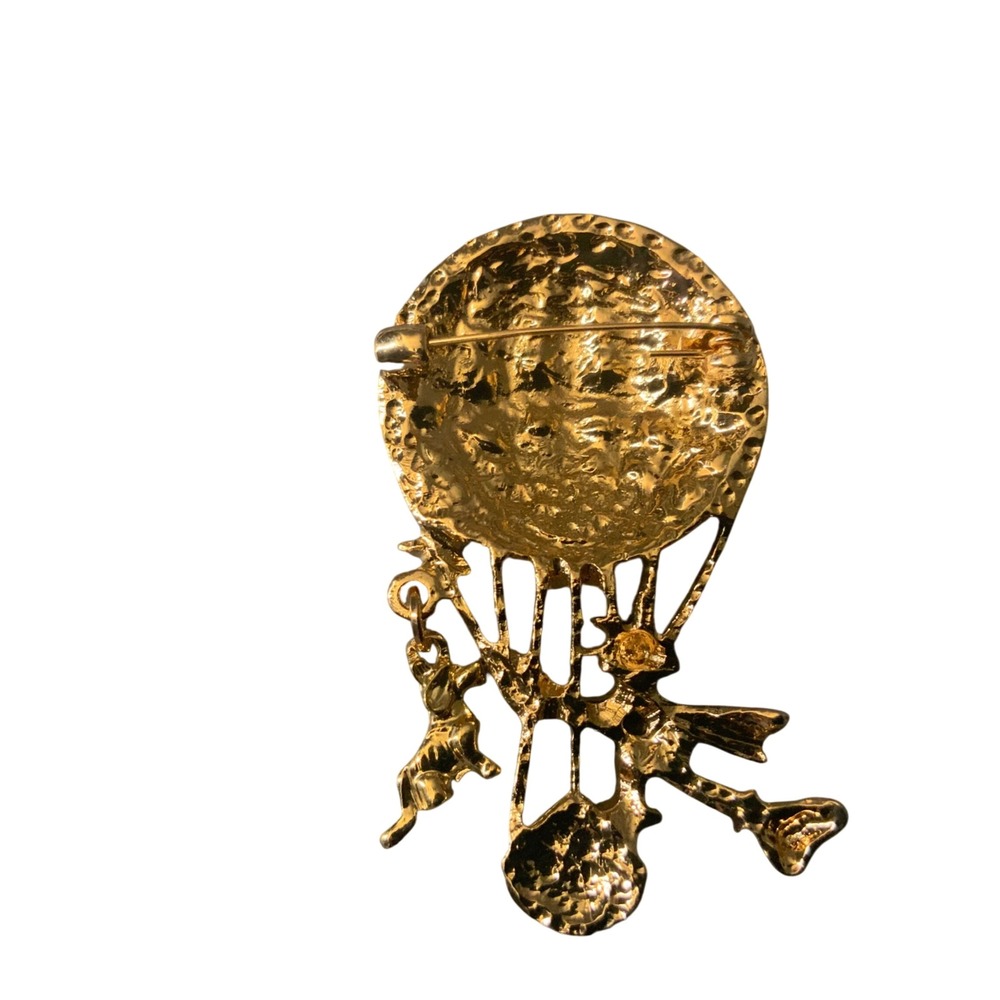 Gold Hot Air Balloon Witch Brooch and her Little Dog Too - Picture 5 of 5